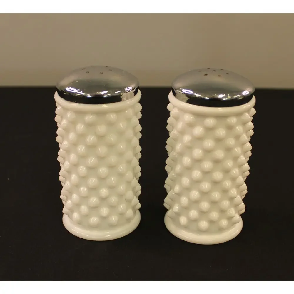 Milk Glass Hobnail Vintage Glass Butter Dish and Salt and Pepper Shakers
